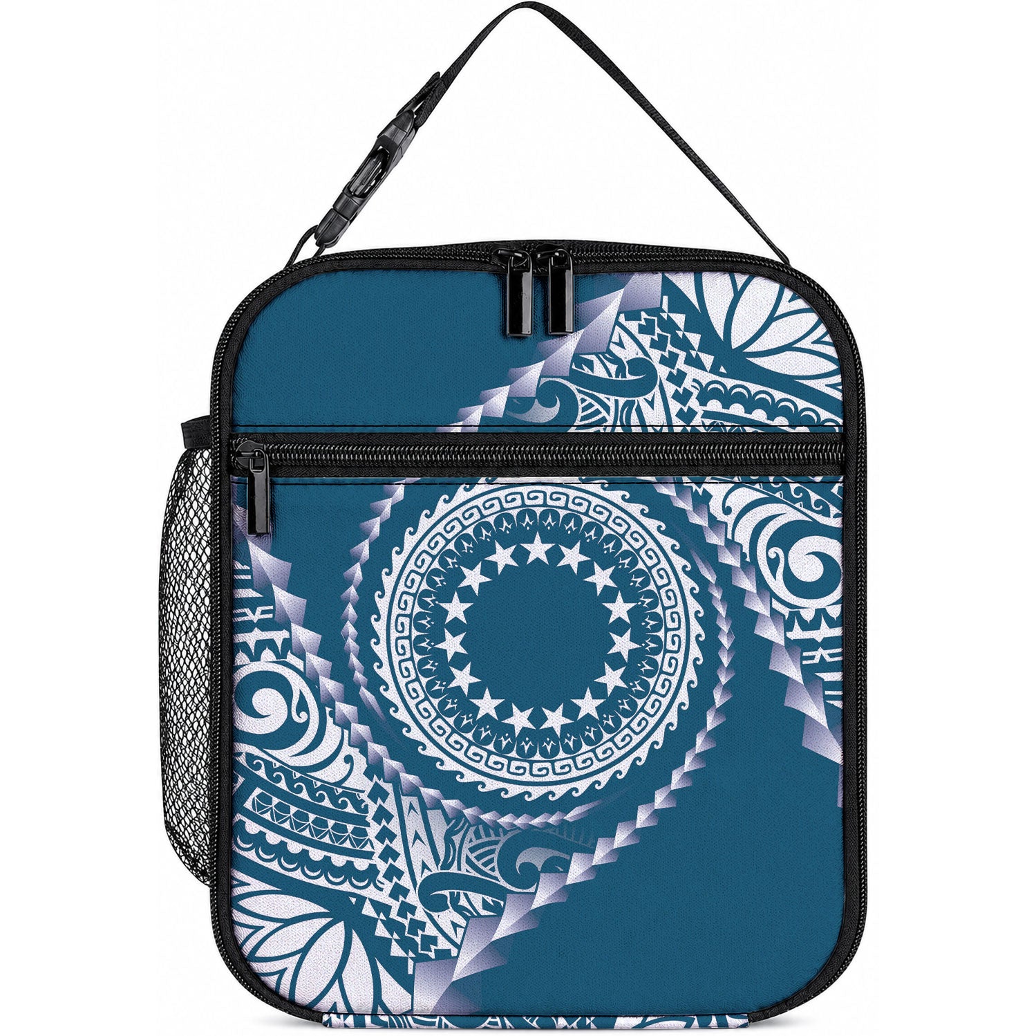 Cook Islands Gospel Day Lunch Bag Blue Tribal Curves LT05 10.2 × 8.3 × 4.3 inch Blue - Polynesian Pride