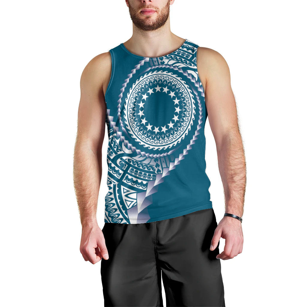 Cook Islands Gospel Day Men Tank Top Blue Tribal Curves