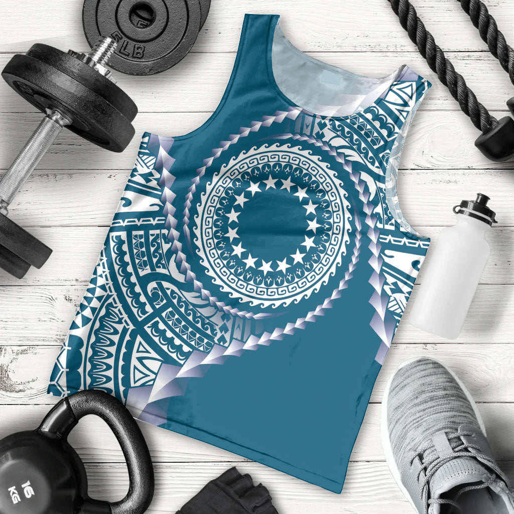 Cook Islands Gospel Day Men Tank Top Blue Tribal Curves