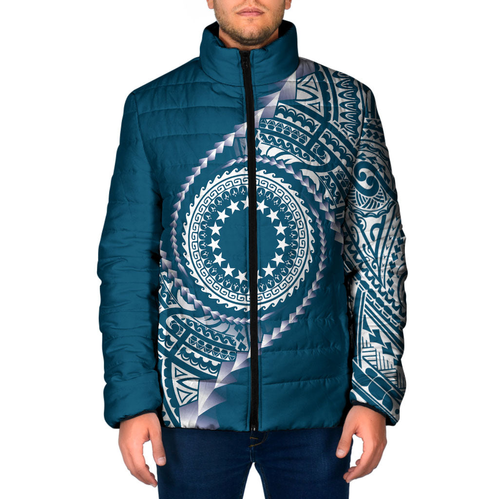 Cook Islands Gospel Day Padded Jacket Blue Tribal Curves LT05 Men Blue - Polynesian Pride