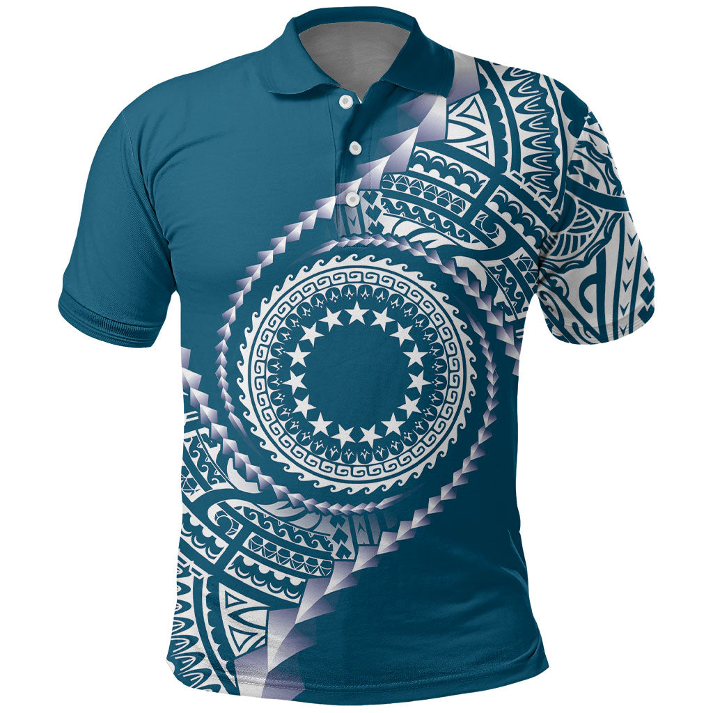 Cook Islands Gospel Day Polo Shirt Blue Tribal Curves