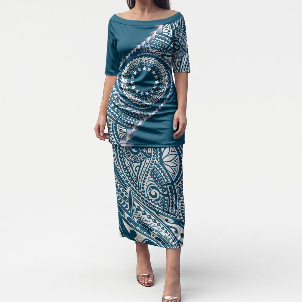 Cook Islands Gospel Day Puletasi Blue Tribal Curves