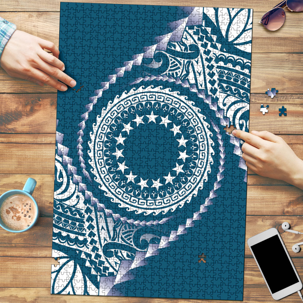 Cook Islands Gospel Day Puzzle Blue Tribal Curves