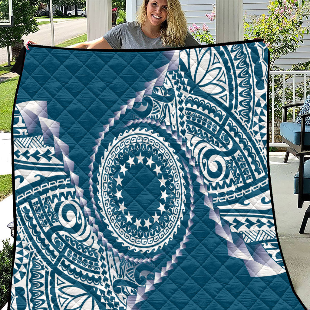 Cook Islands Gospel Day Quilt Blue Tribal Curves LT05 Blue - Polynesian Pride