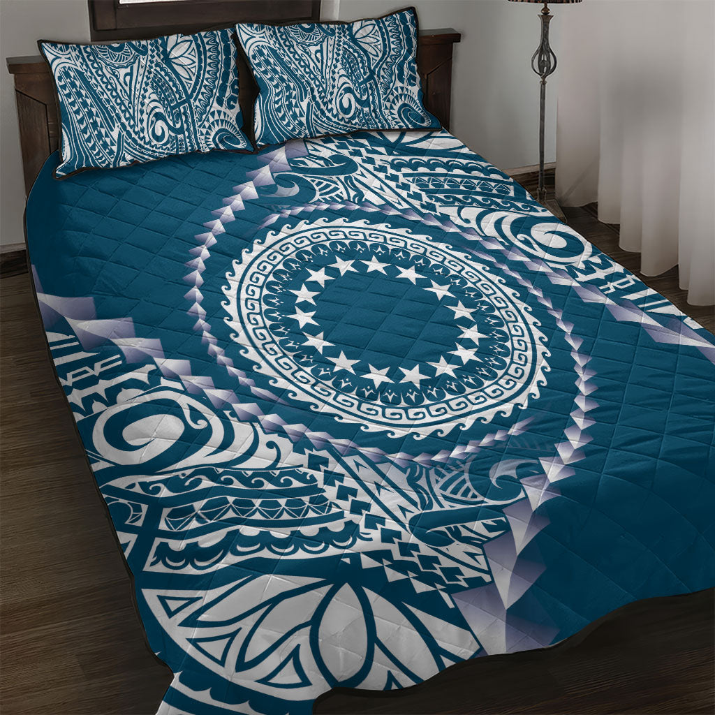 Cook Islands Gospel Day Quilt Bed Set Blue Tribal Curves