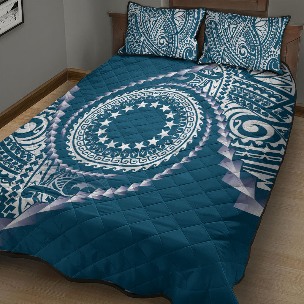 Cook Islands Gospel Day Quilt Bed Set Blue Tribal Curves