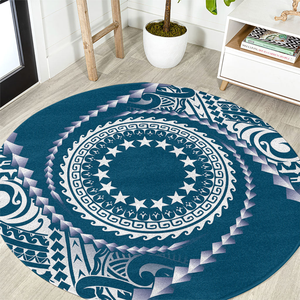 Cook Islands Gospel Day Round Carpet Blue Tribal Curves LT05 Blue - Polynesian Pride