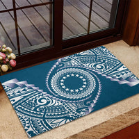 Cook Islands Gospel Day Rubber Doormat Blue Tribal Curves
