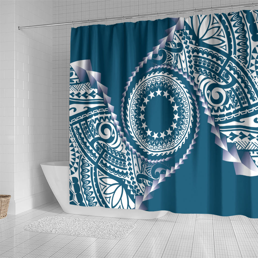 Cook Islands Gospel Day Shower Curtain Blue Tribal Curves