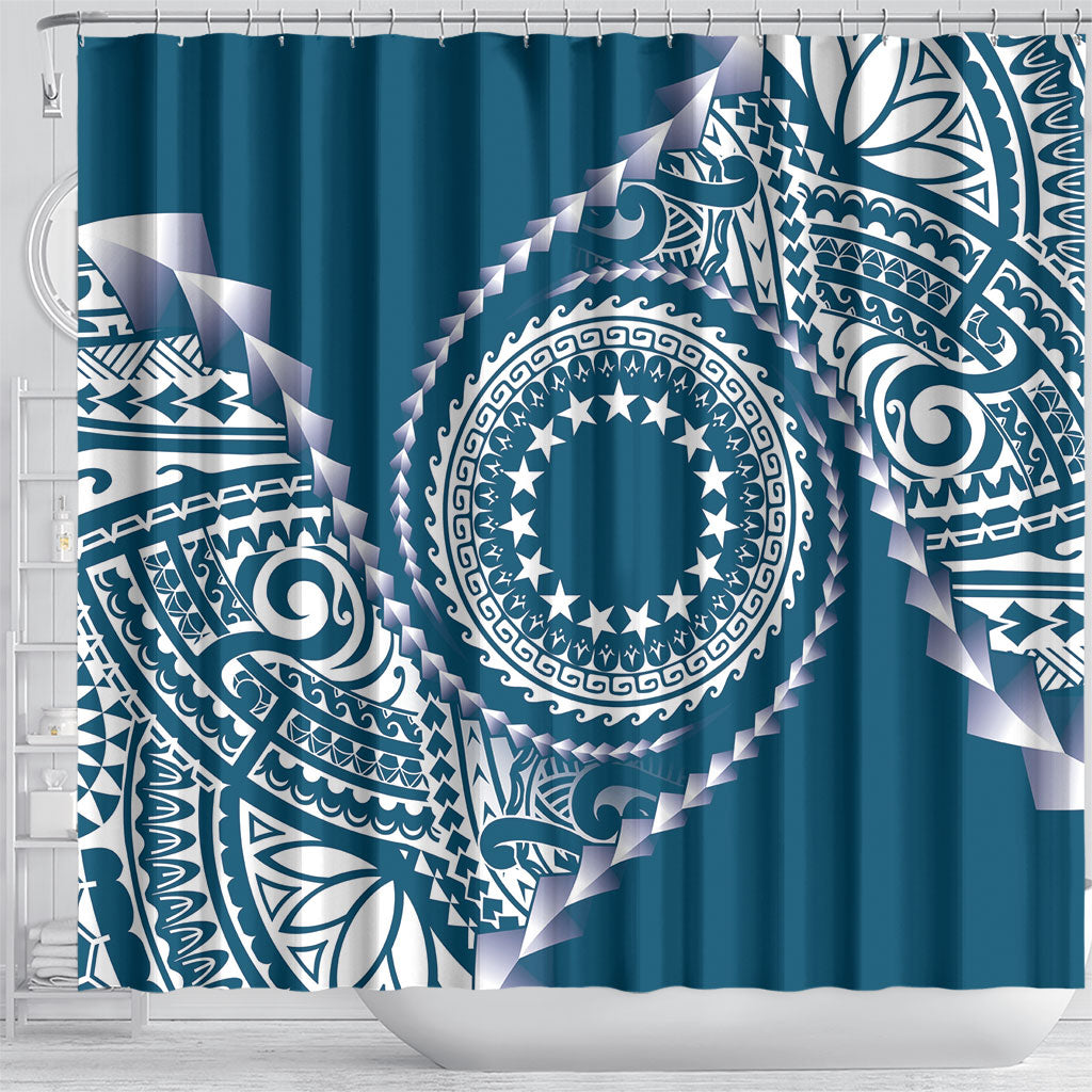 Cook Islands Gospel Day Shower Curtain Blue Tribal Curves