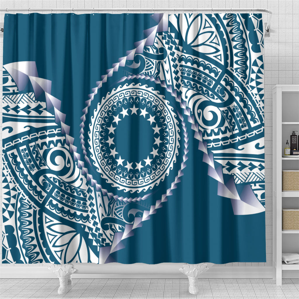 Cook Islands Gospel Day Shower Curtain Blue Tribal Curves