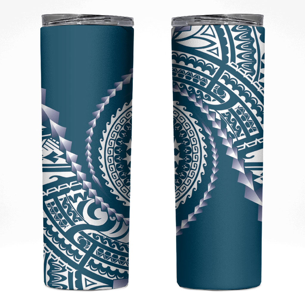 Cook Islands Gospel Day Skinny Tumbler Blue Tribal Curves