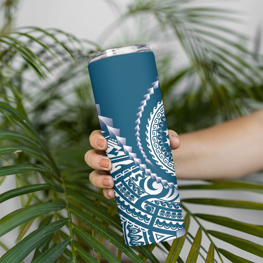 Cook Islands Gospel Day Skinny Tumbler Blue Tribal Curves