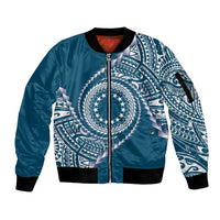 Cook Islands Gospel Day Sleeve Zip Bomber Jacket Blue Tribal Curves
