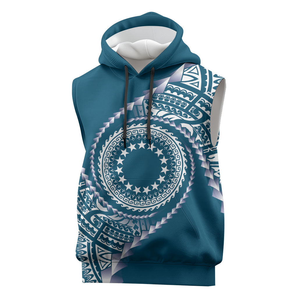 Cook Islands Gospel Day Sleeveless Hoodie Blue Tribal Curves LT05 Blue - Polynesian Pride