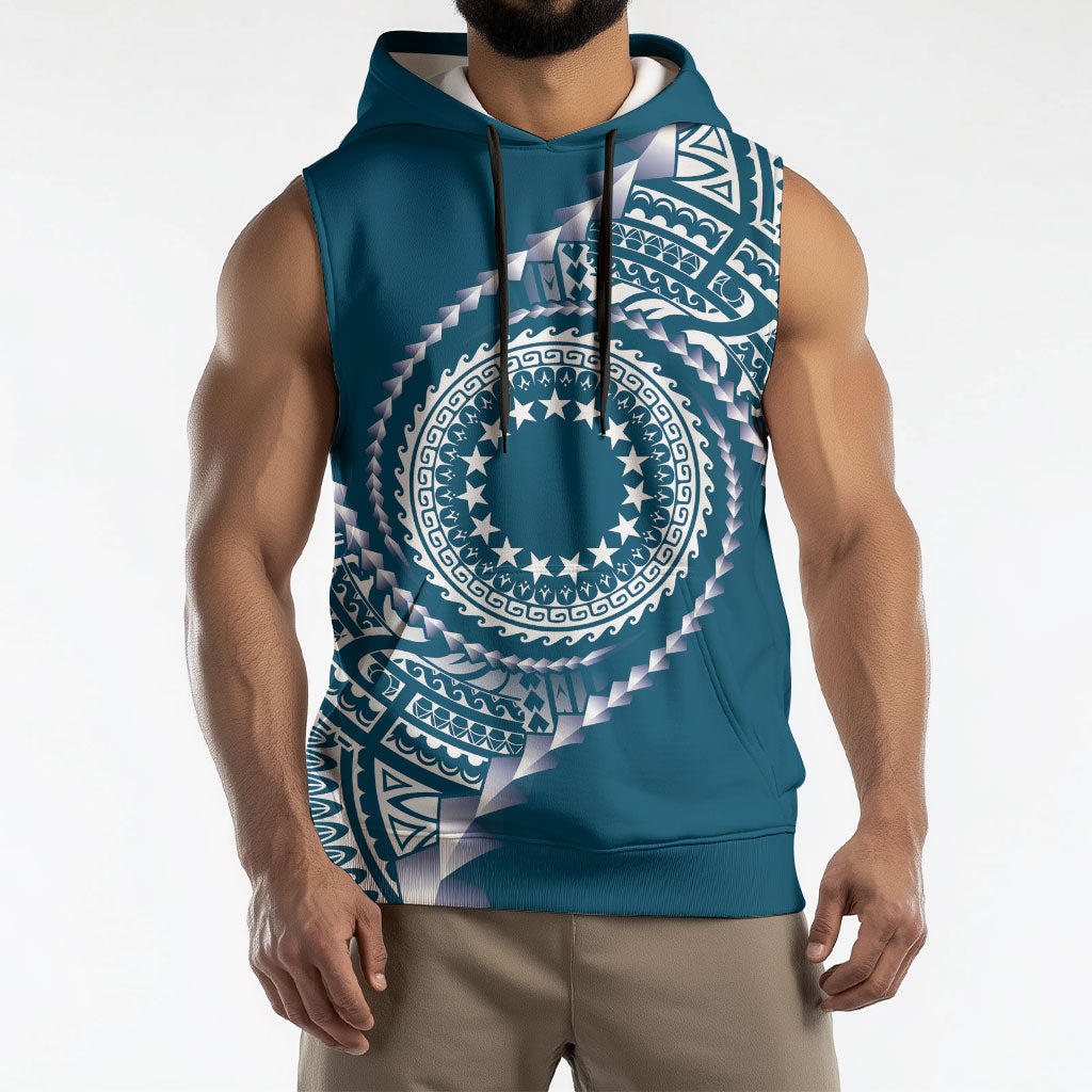 Cook Islands Gospel Day Sleeveless Hoodie Blue Tribal Curves