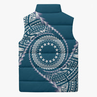Cook Islands Gospel Day Sleeveless Puffer Jacket Blue Tribal Curves