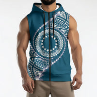 Cook Islands Gospel Day Sleeveless Zip Hoodie Blue Tribal Curves