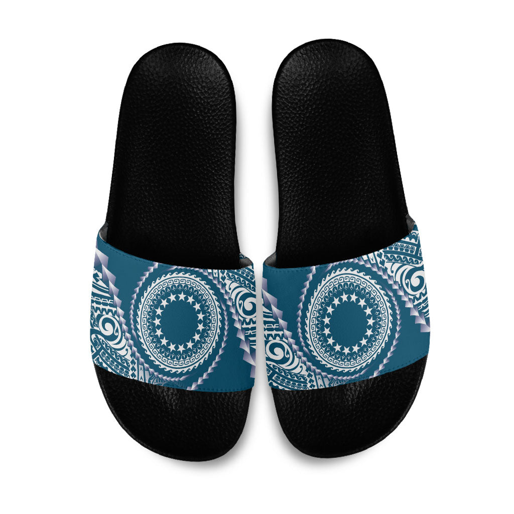 Cook Islands Gospel Day Slide Sandals Blue Tribal Curves