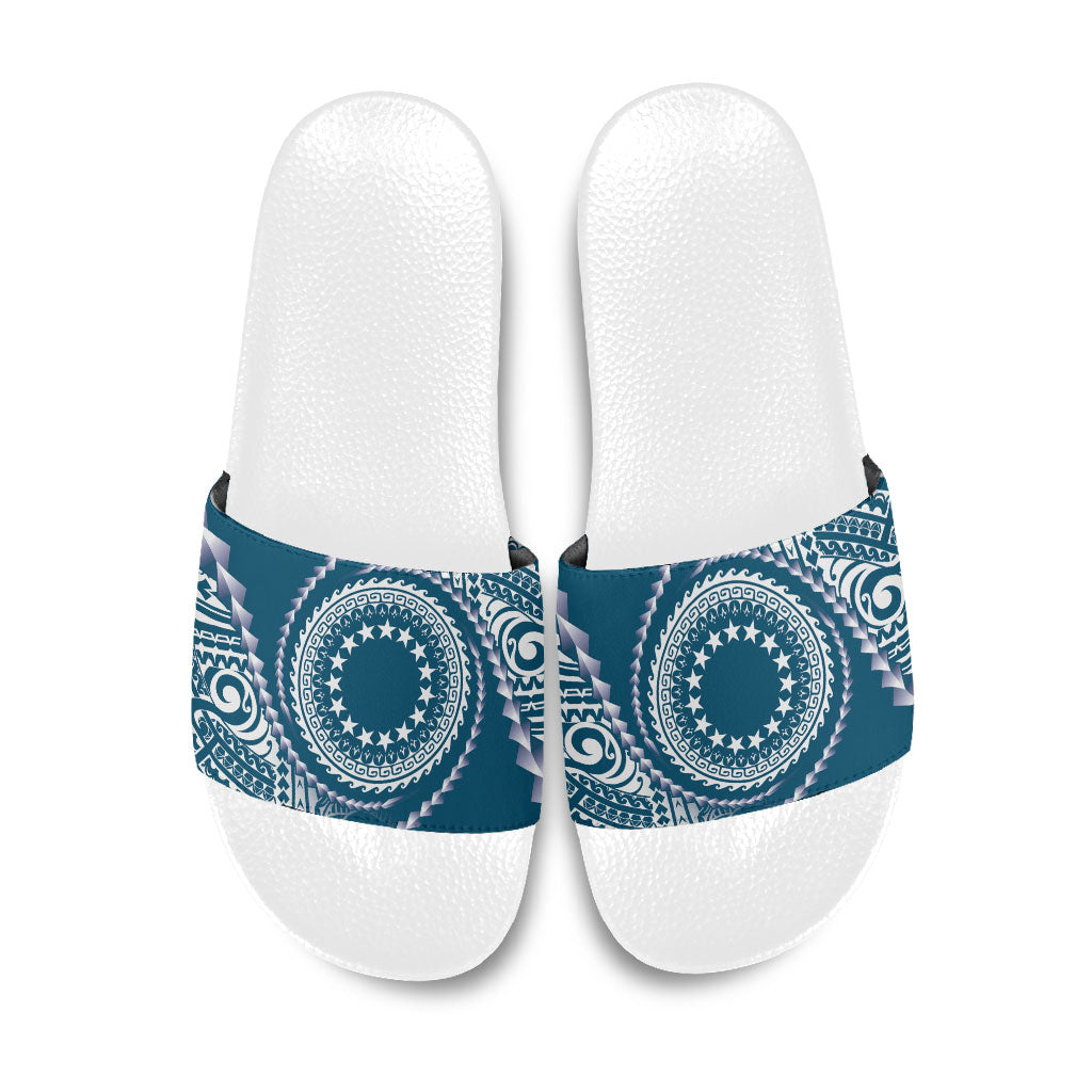 Cook Islands Gospel Day Slide Sandals Blue Tribal Curves
