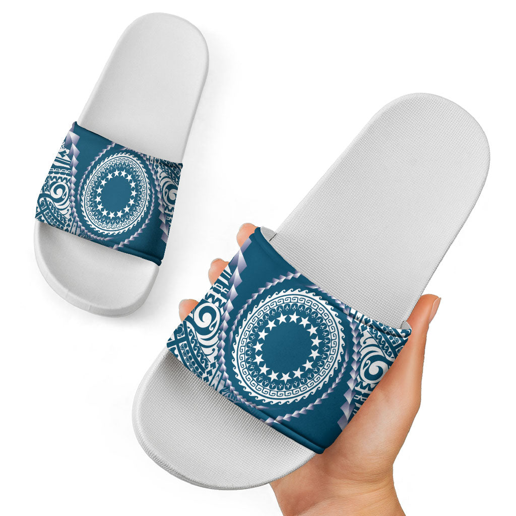 Cook Islands Gospel Day Slide Sandals Blue Tribal Curves