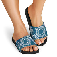 Cook Islands Gospel Day Slide Sandals Blue Tribal Curves