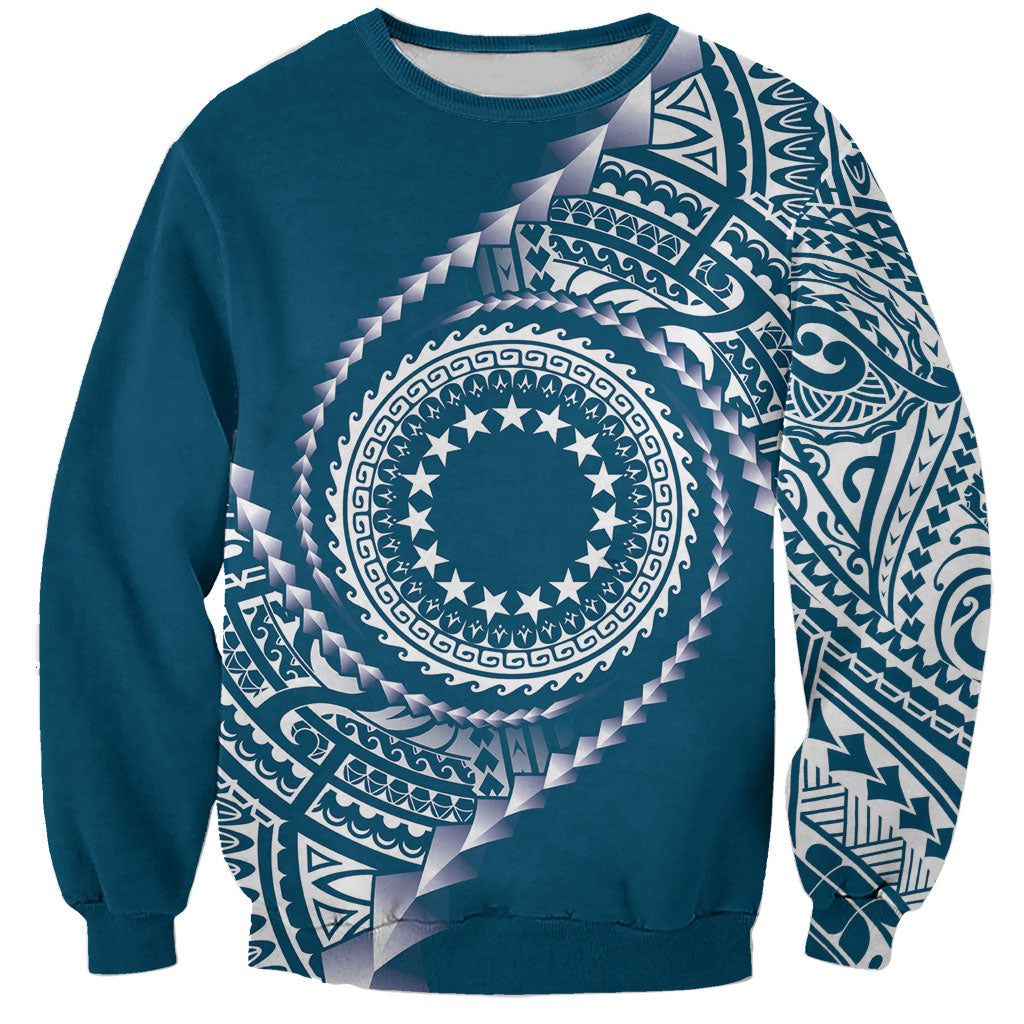 Cook Islands Gospel Day Sweatshirt Blue Tribal Curves LT05 Unisex Blue - Polynesian Pride