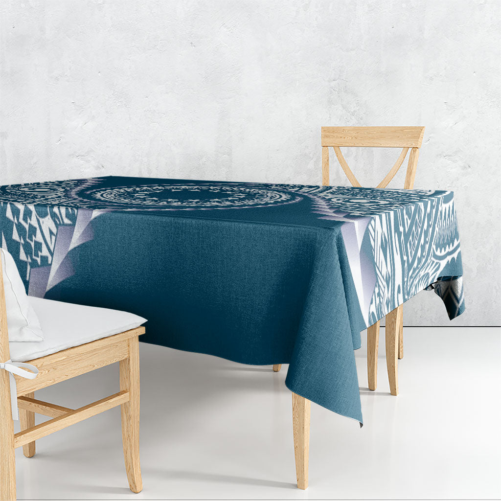 Cook Islands Gospel Day Tablecloth Blue Tribal Curves