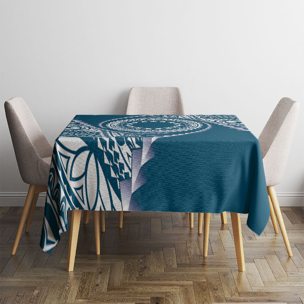 Cook Islands Gospel Day Tablecloth Blue Tribal Curves