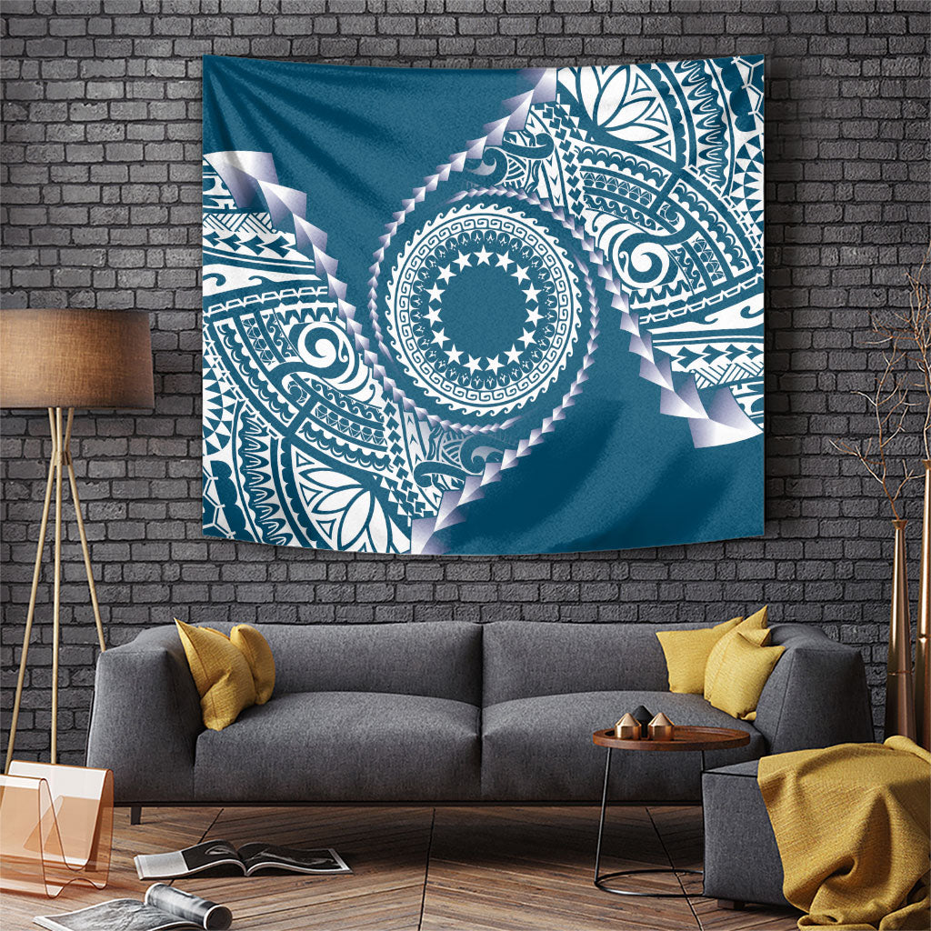 Cook Islands Gospel Day Tapestry Blue Tribal Curves LT05 Blue - Polynesian Pride