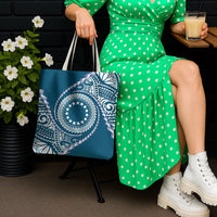 Cook Islands Gospel Day Tote Bag Blue Tribal Curves