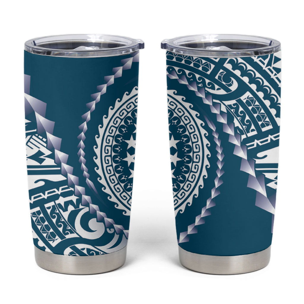 Cook Islands Gospel Day Tumbler Cup Blue Tribal Curves LT05 Blue - Polynesian Pride