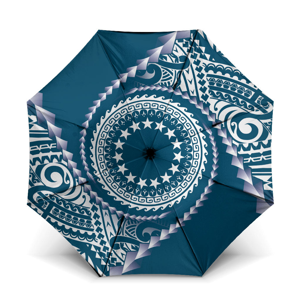 Cook Islands Gospel Day Umbrella Blue Tribal Curves