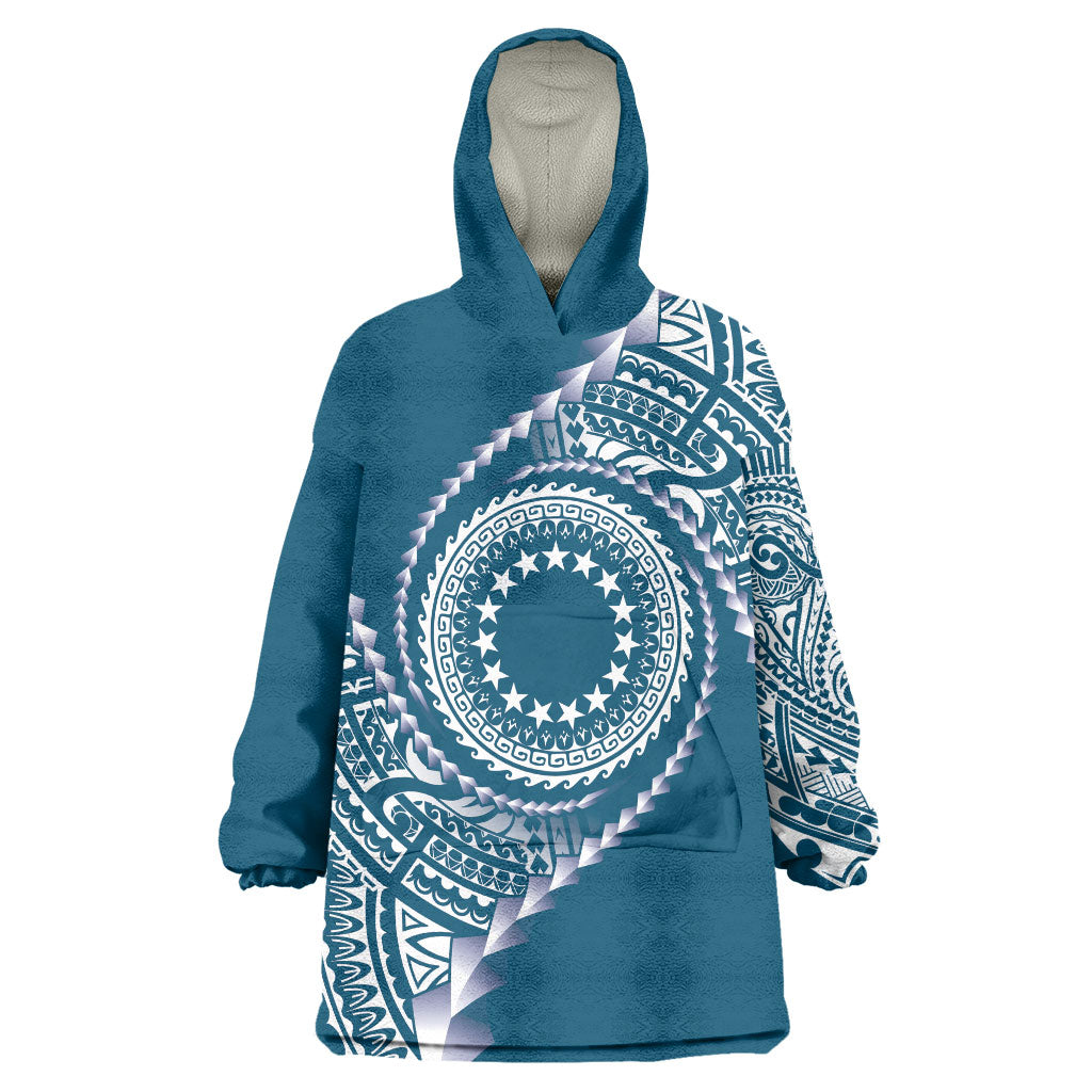 Cook Islands Gospel Day Wearable Blanket Hoodie Blue Tribal Curves LT05 One Size Blue - Polynesian Pride