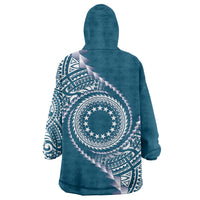 Cook Islands Gospel Day Wearable Blanket Hoodie Blue Tribal Curves