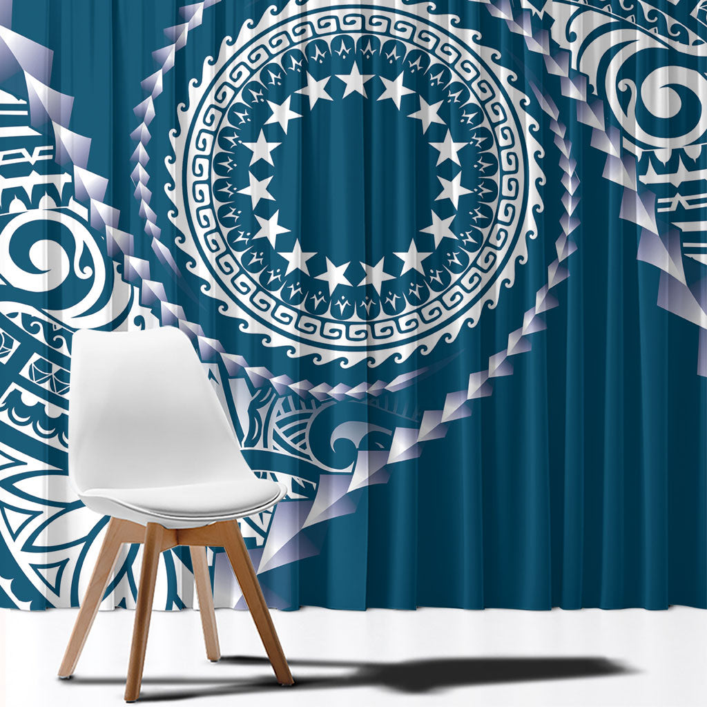 Cook Islands Gospel Day Window Curtain Blue Tribal Curves