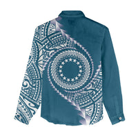 Cook Islands Gospel Day Women Casual Shirt Blue Tribal Curves