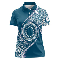 Cook Islands Gospel Day Women Polo Shirt Blue Tribal Curves