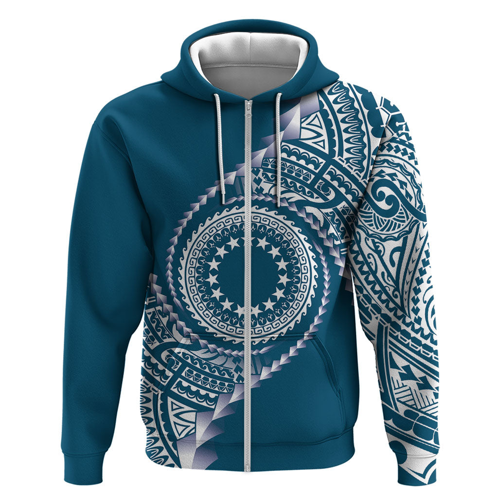 Cook Islands Gospel Day Zip Hoodie Blue Tribal Curves