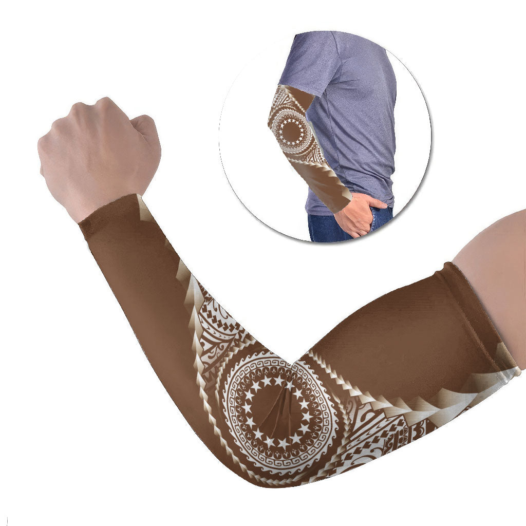 Cook Islands Gospel Day Arm Sleeves Brown Tribal Curves LT05 Set of 2 Brown - Polynesian Pride