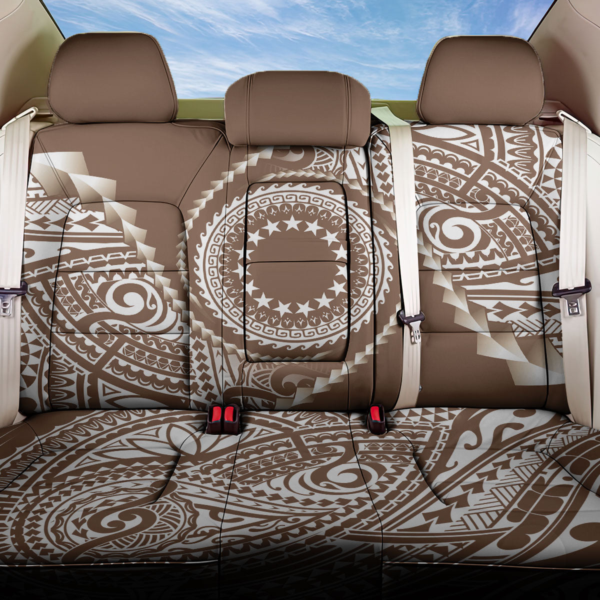 Cook Islands Gospel Day Back Car Seat Cover Brown Tribal Curves LT05 One Size Brown - Polynesian Pride