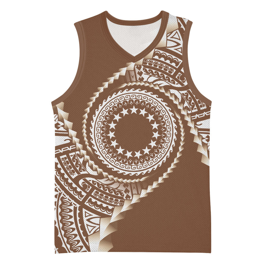 Cook Islands Gospel Day Basketball Jersey Brown Tribal Curves LT05 Unisex Brown - Polynesian Pride
