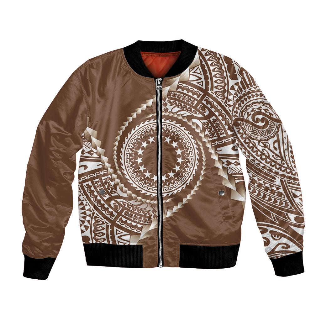 Cook Islands Gospel Day Bomber Jacket Brown Tribal Curves LT05 Unisex Brown - Polynesian Pride
