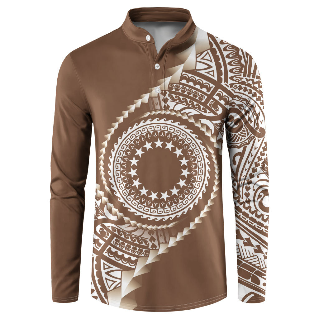 Cook Islands Gospel Day Button Sweatshirt Brown Tribal Curves LT05 Brown - Polynesian Pride