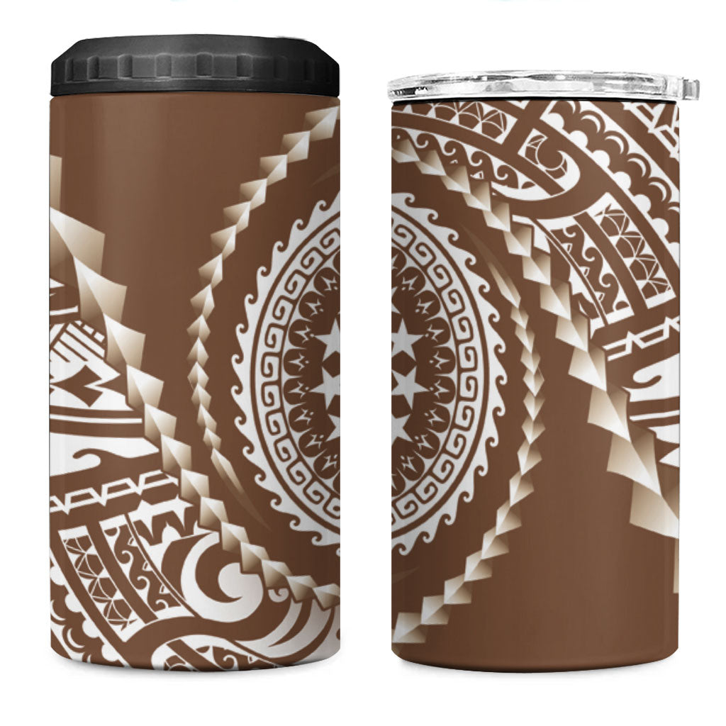 Cook Islands Gospel Day 4 in 1 Can Cooler Tumbler Brown Tribal Curves