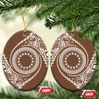 Cook Islands Gospel Day Ceramic Ornament Brown Tribal Curves LT05 Oval Brown - Polynesian Pride