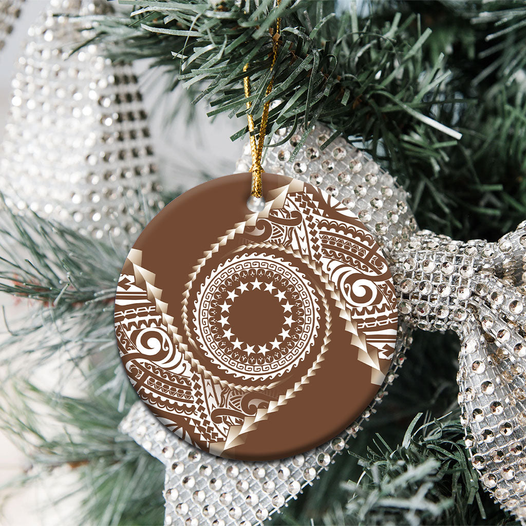 Cook Islands Gospel Day Ceramic Ornament Brown Tribal Curves LT05 - Polynesian Pride