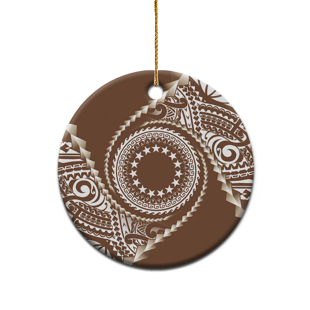 Cook Islands Gospel Day Ceramic Ornament Brown Tribal Curves LT05 - Polynesian Pride