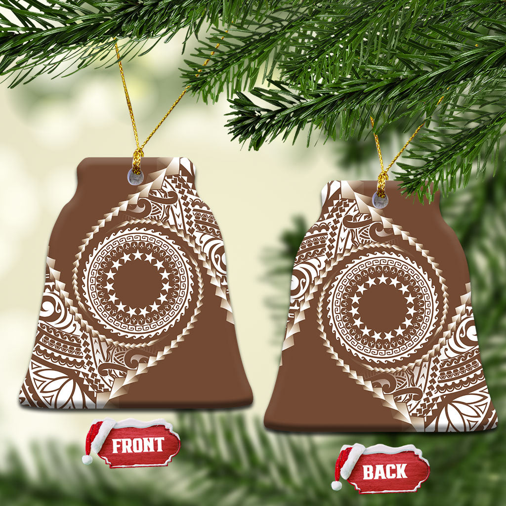Cook Islands Gospel Day Ceramic Ornament Brown Tribal Curves LT05 Bell Flake Brown - Polynesian Pride