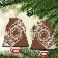 Cook Islands Gospel Day Ceramic Ornament Brown Tribal Curves LT05 Bell Flake Brown - Polynesian Pride